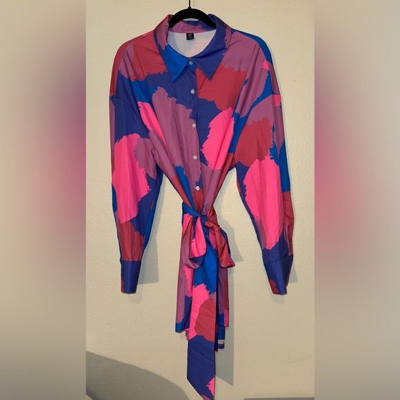 SHEIN Curve Women’s Celure Plus Colorblock Button Front Belted Dress Size 2XL - Picture 3 of 8